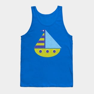 Cute Felt Look Sailboat Green and Blue Tank Top